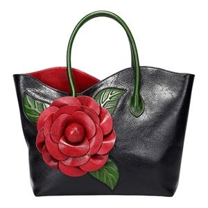 3D Flower Tote Top Handle/Crossbody PU Leather Handbag/Purse